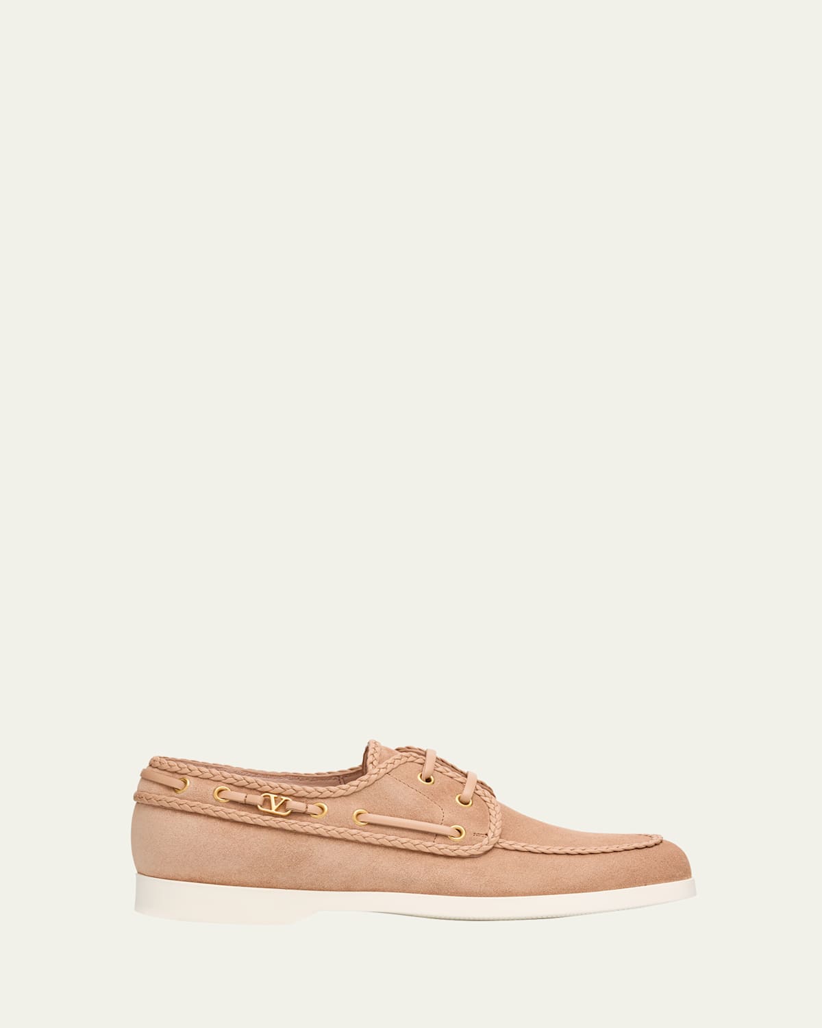 Shop Valentino Palm Avenue Suede Boat Loafers In Rose Sand