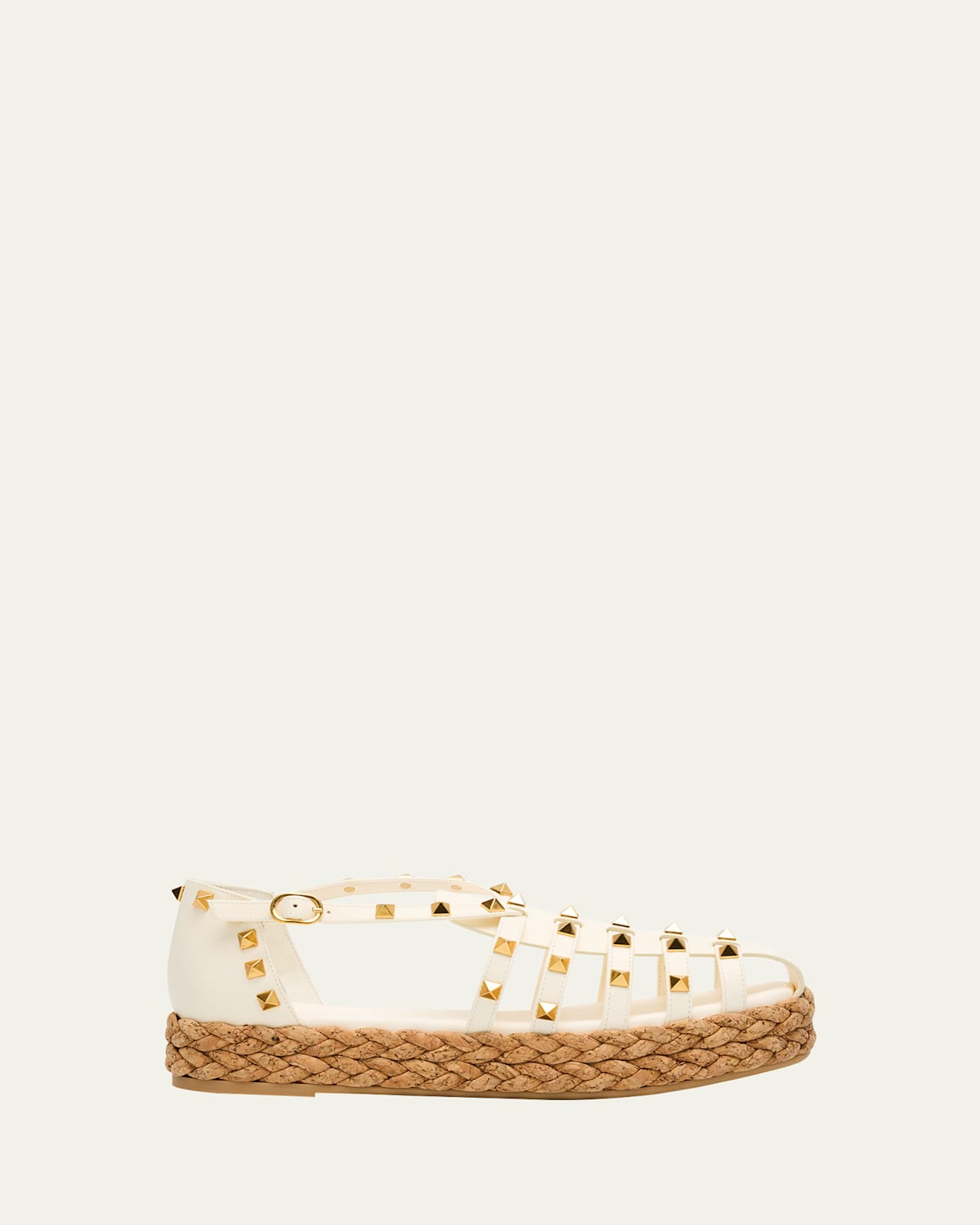 Valentino Rockstud Sandalen Mit Wedge In Ivory / Naturale