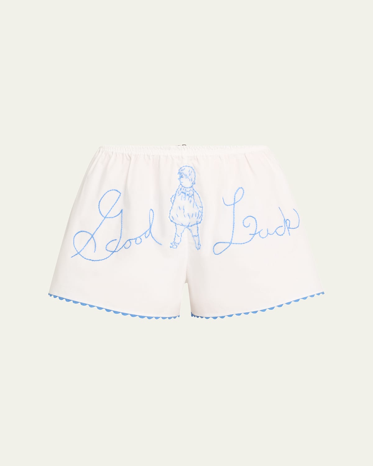 Bode White Lucky Baby Shorts In White Blue