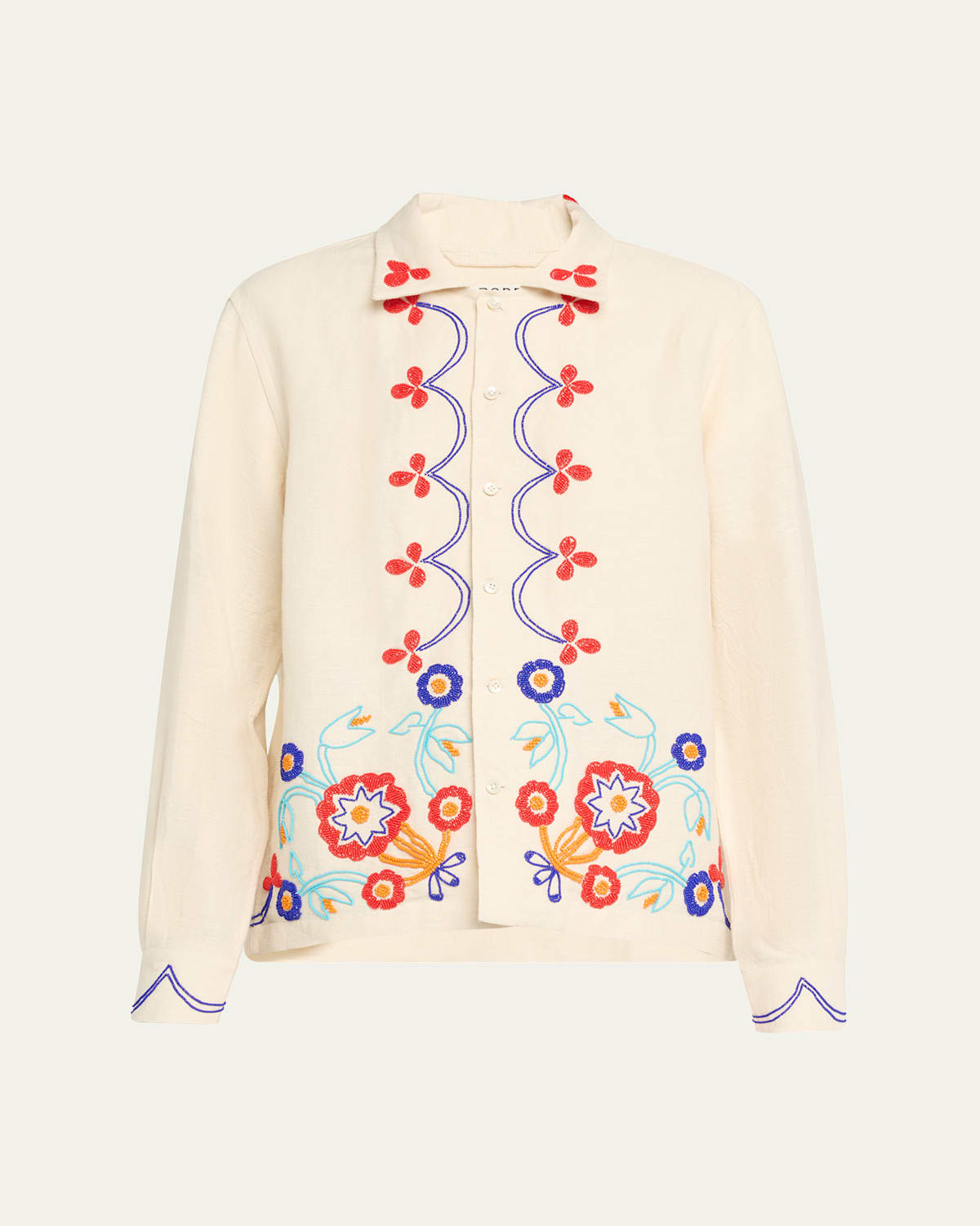 Bode Beaded Garden Party Shirt In Ecru Multi