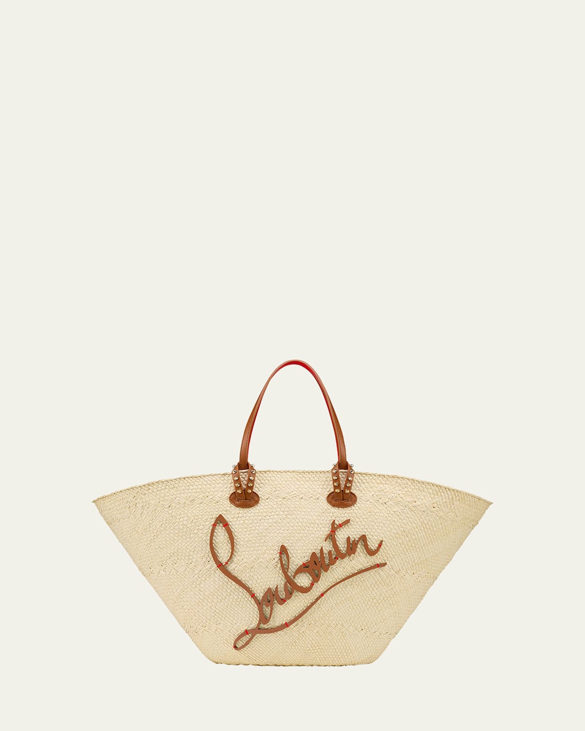 CHRISTIAN LOUBOUTIN CABATA LARGE BASKET TOTE BAG IN RAFFIA AND LEATHER 