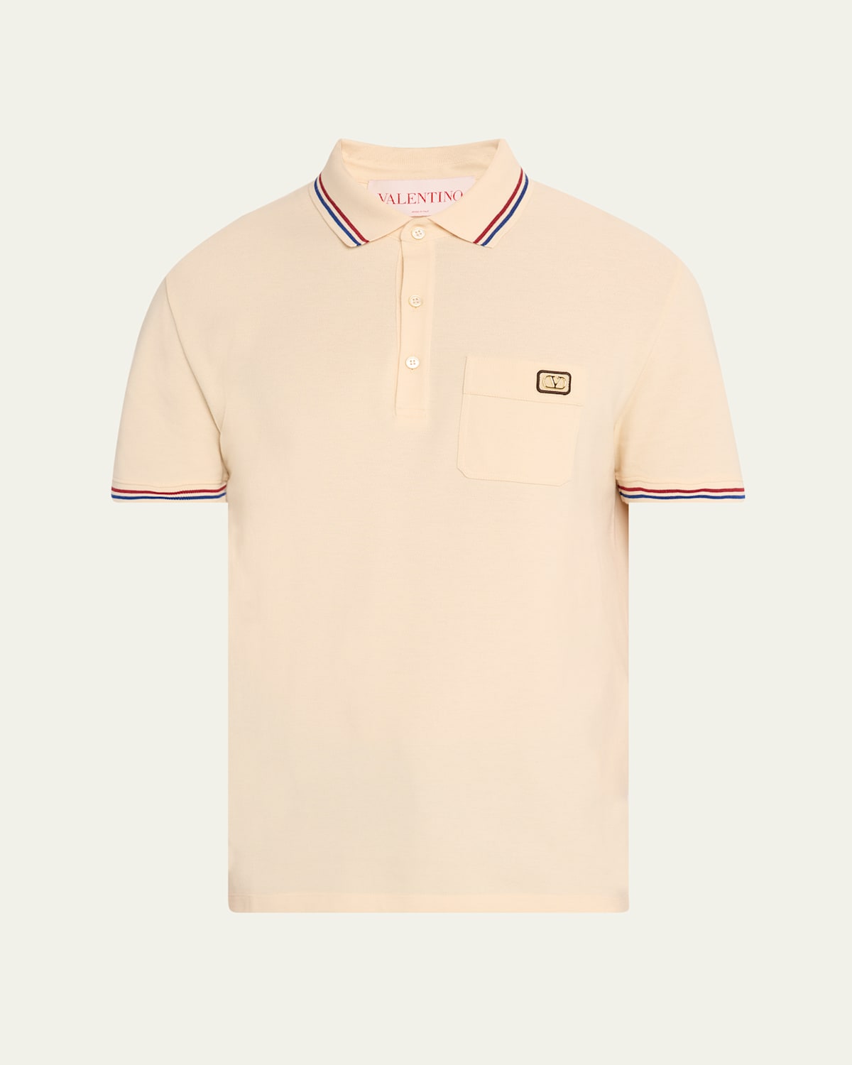 Valentino Cotton Piqué Polo Shirt With V-logo Patch In Neutral