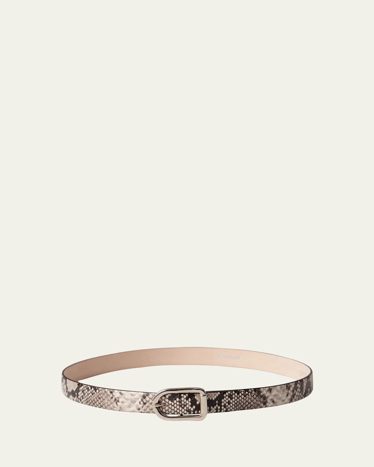 Dehanche Mija Snake-embossed Leather Skinny Belt In Ivory Brown Snakeskin Silver