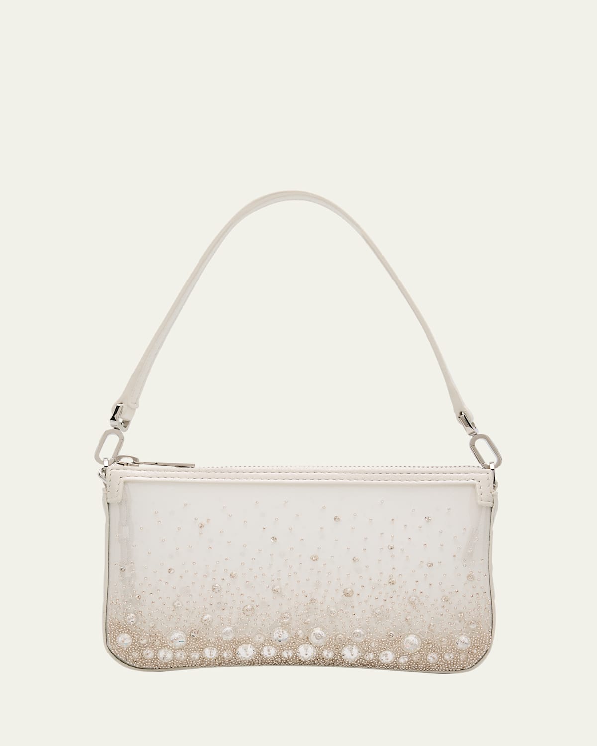 Shop Christian Louboutin Loubila Mini Mesh Embellished Shoulder Bag In Bianco Crystal