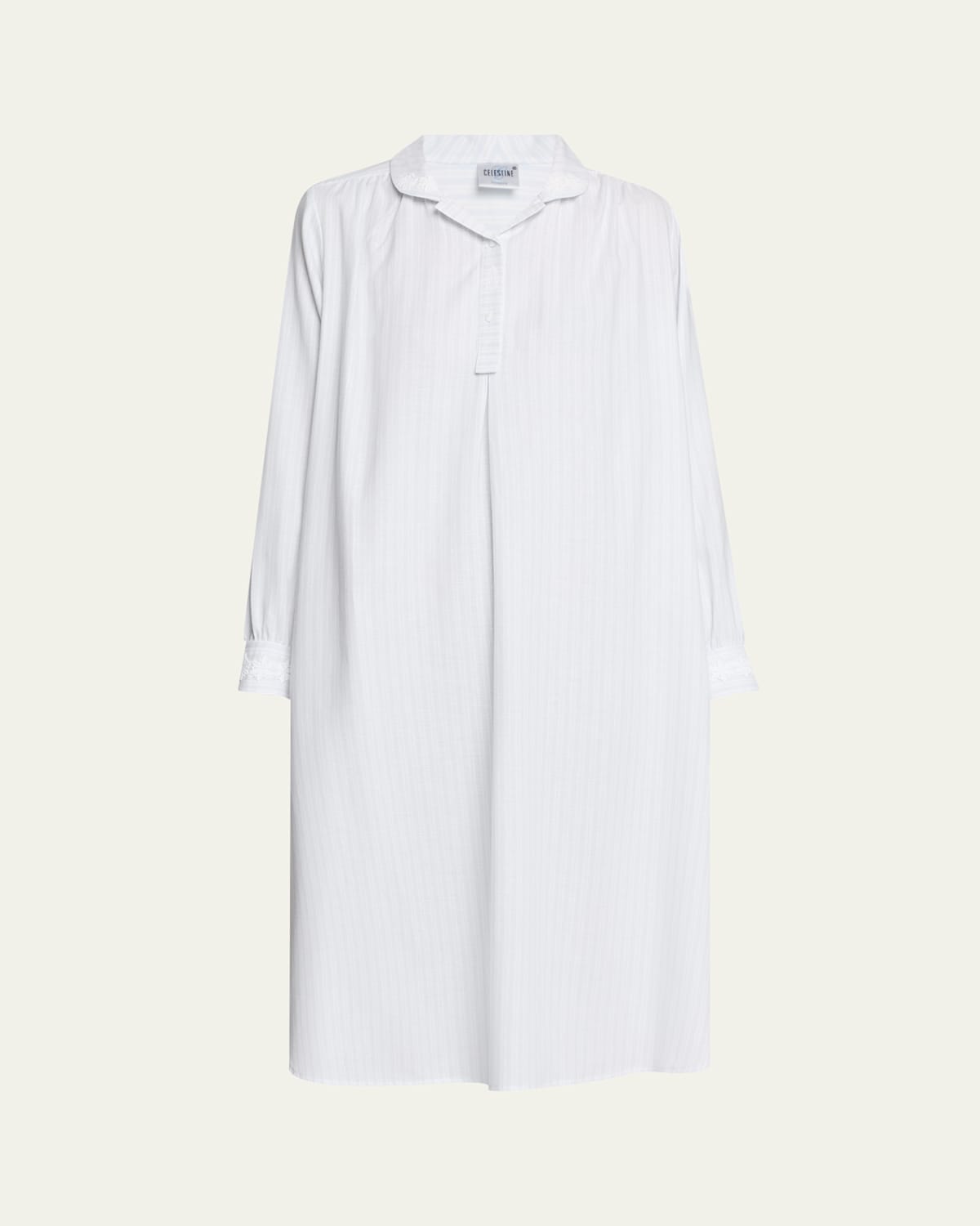 Josie-1 Striped Lace-Trim Cotton Nightgown