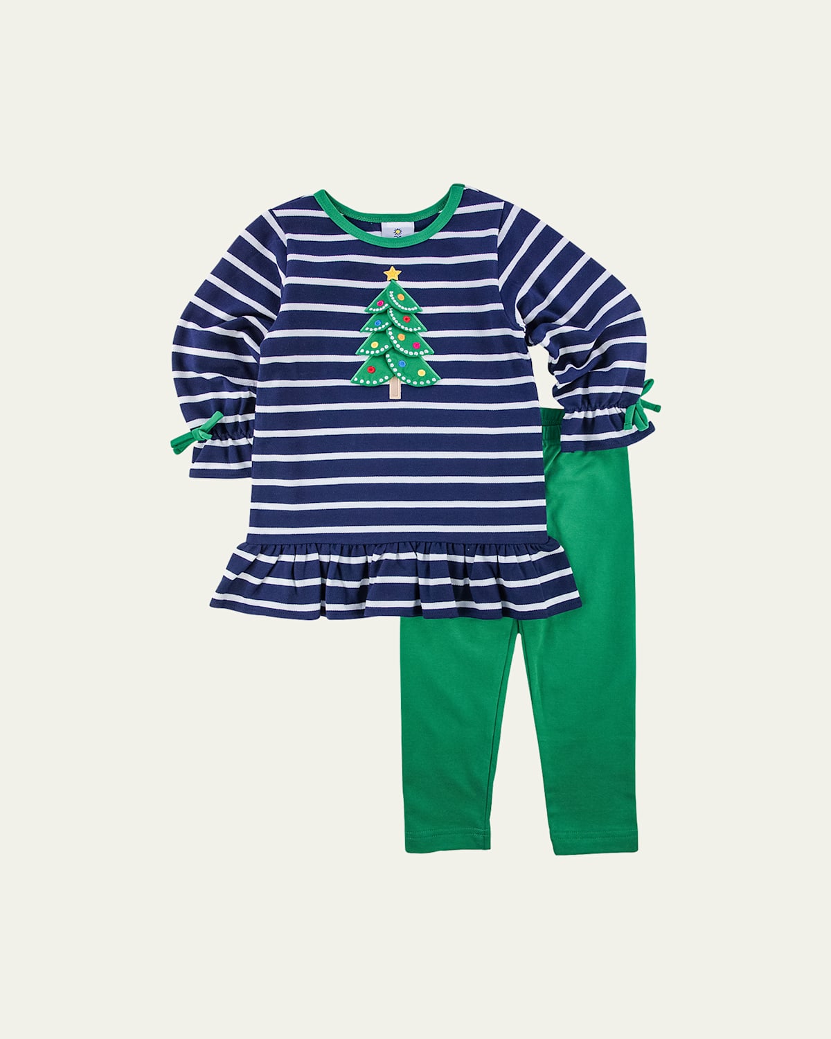 Girl's Striped Christmas Tree Top & Leggings Set, Size 2-6