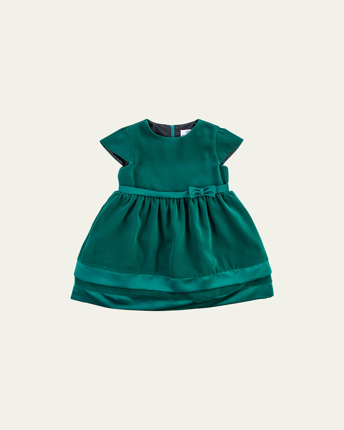 Girl's Velvet Dress W/ Satin Hem Bands, Size 6M-24M