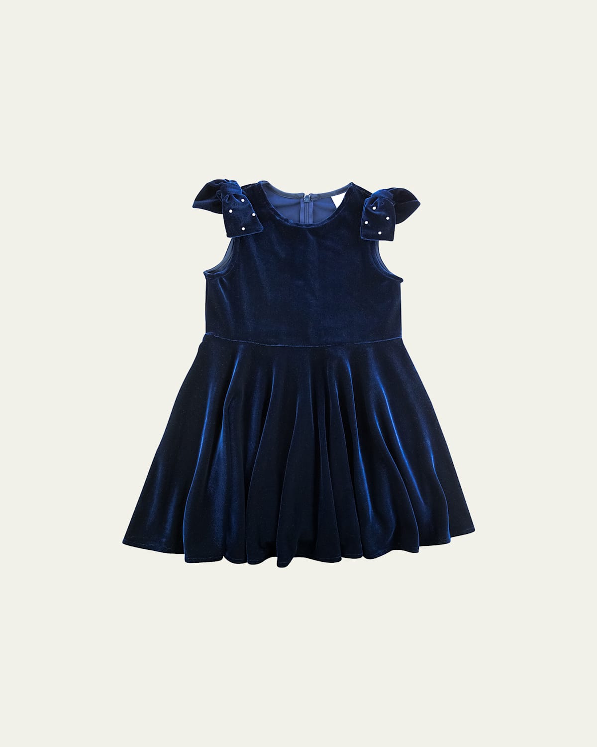 Girl's Velvet Dress W/ Bow Pearls, Size 4T-14
