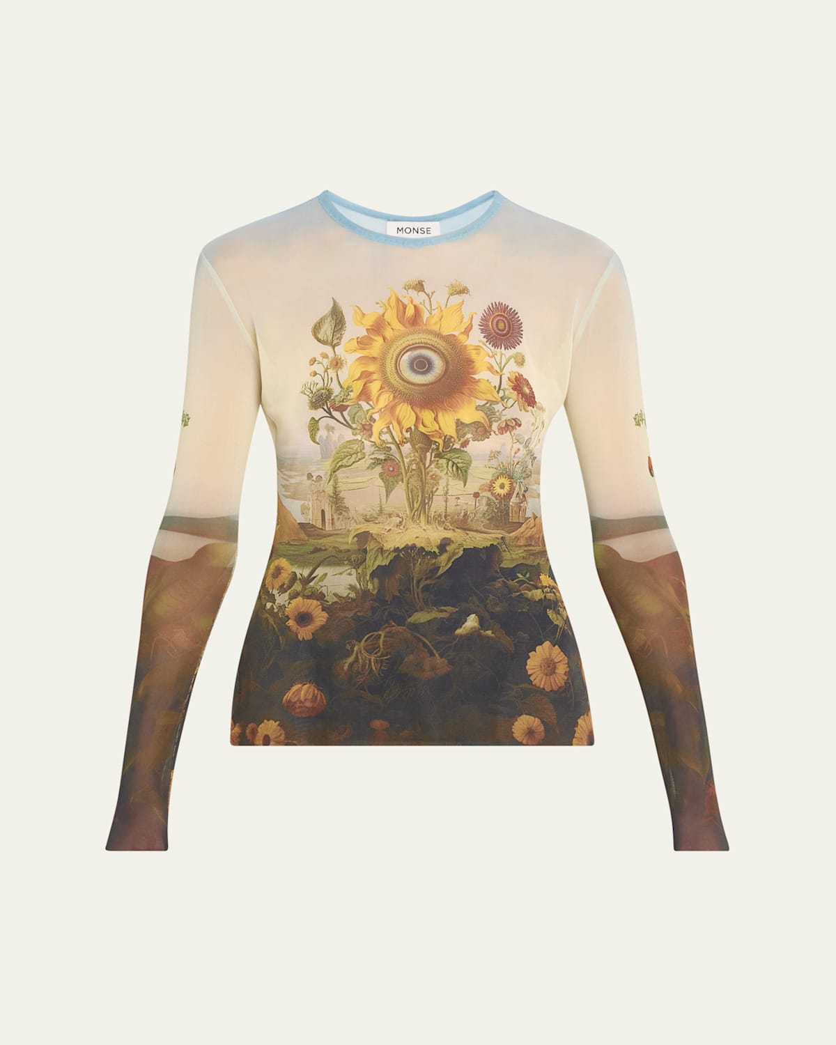 Sunflower Print Mesh Top