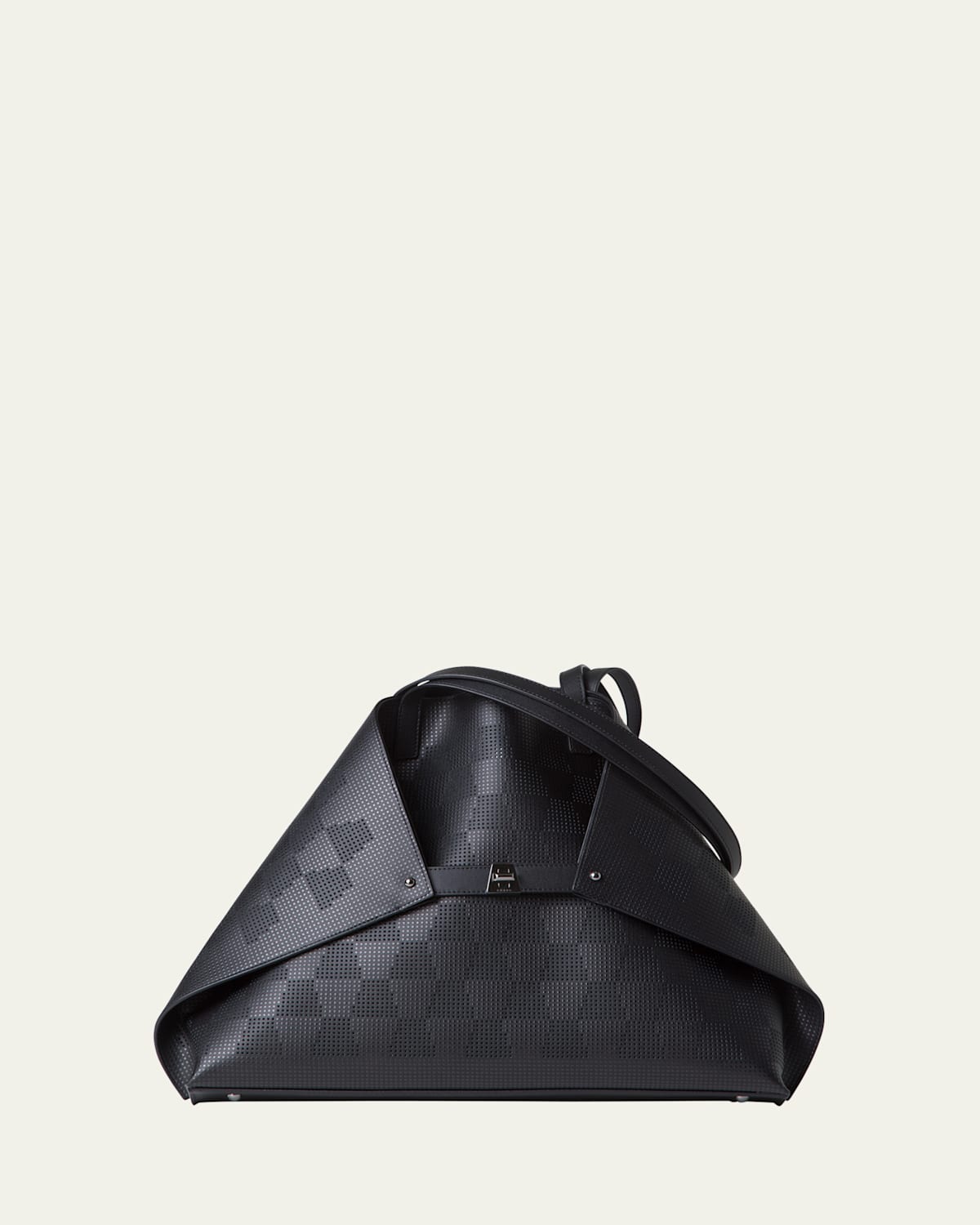 AKRIS AI MEDIUM LASERCUT GRID LEATHER TOTE BAG 