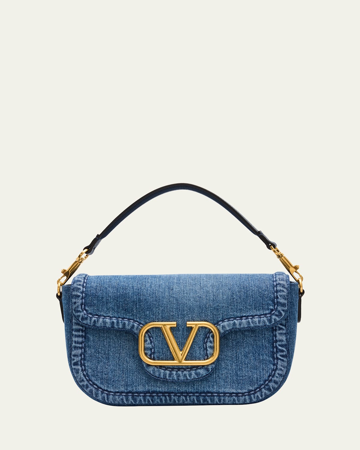 VALENTINO GARAVANI ALLTIME VLOGO DENIM SHOULDER BAG 