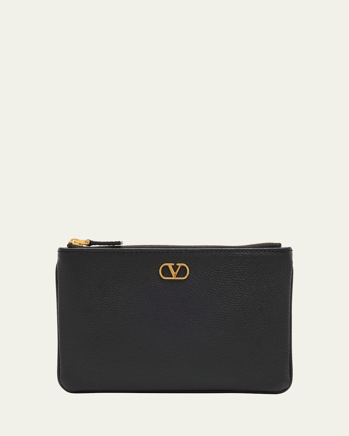 Valentino Small Vlogo Leather Flat Pouch Bag In Nero