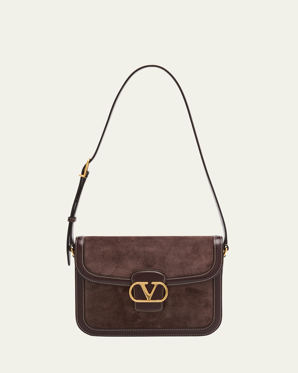 Valentino 9 To 5 Vlogo Flap Suede Shoulder Bag In Testa Di Morooak Brown
