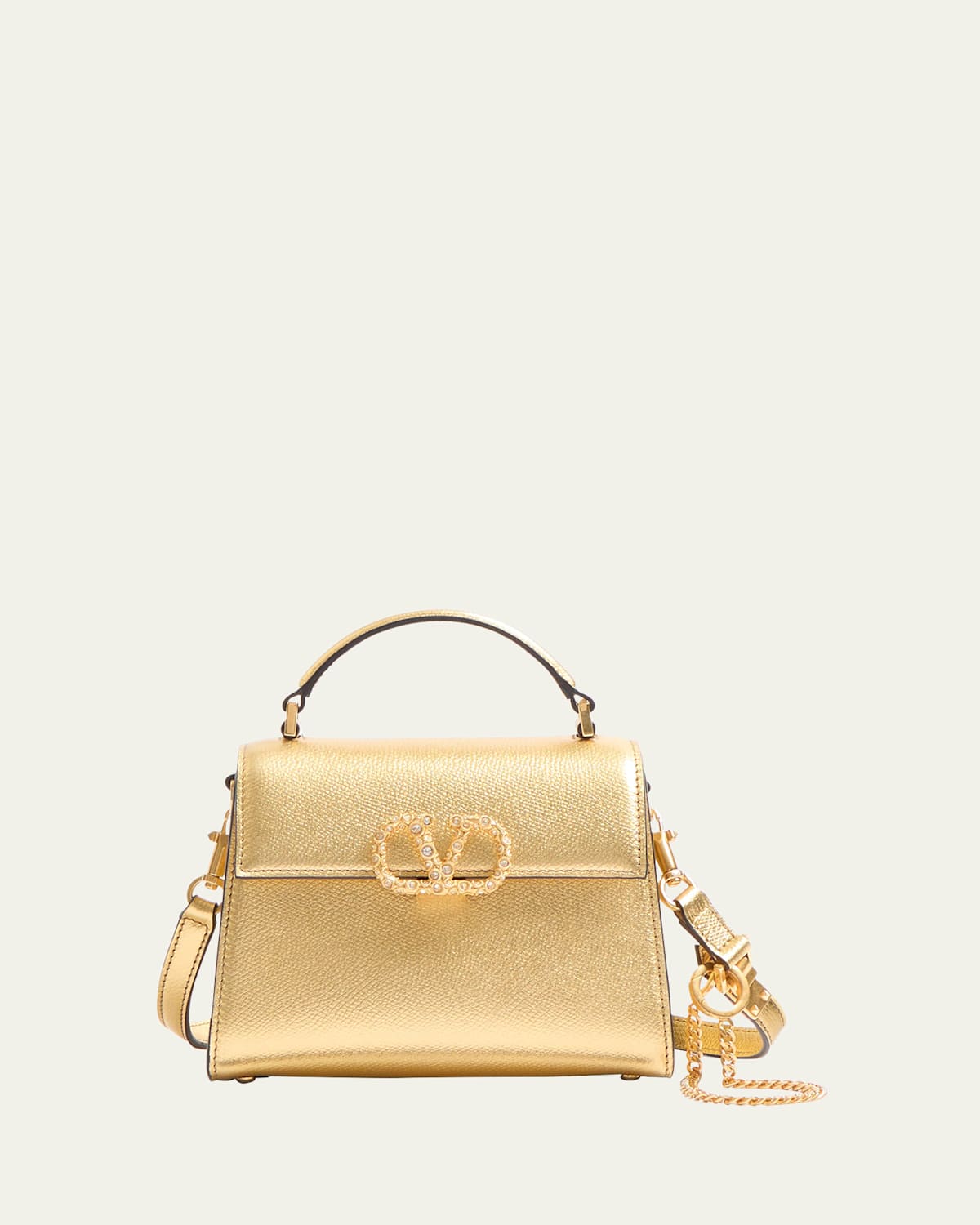 Valentino Vsling Mini Metallic Leather Top-handle Bag In Antique Brass