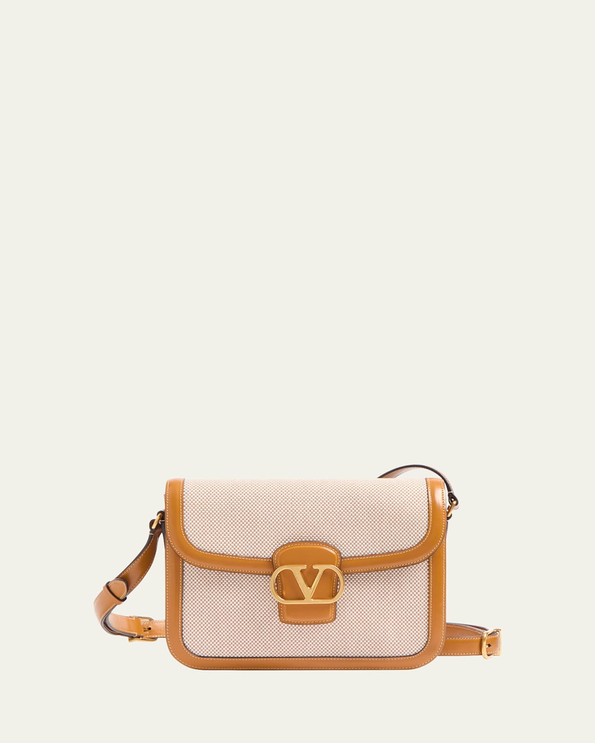 Valentino 9 To 5 Canvas & Leather Crossbody Bag In Naturale Tobacco Golden