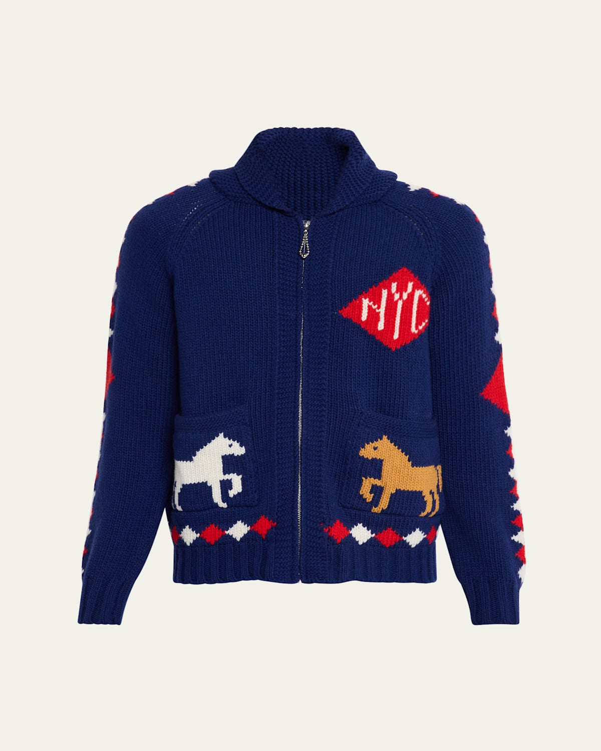 Men's Horse and Diamond Intarsia Cardigan