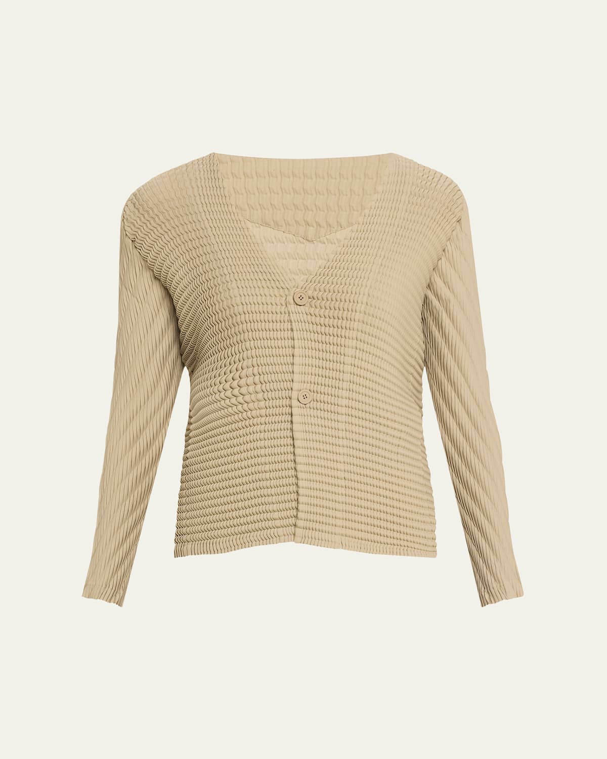 Issey Miyake Wool Like Pleats V-neck Cardigan In Kudzu Khaki