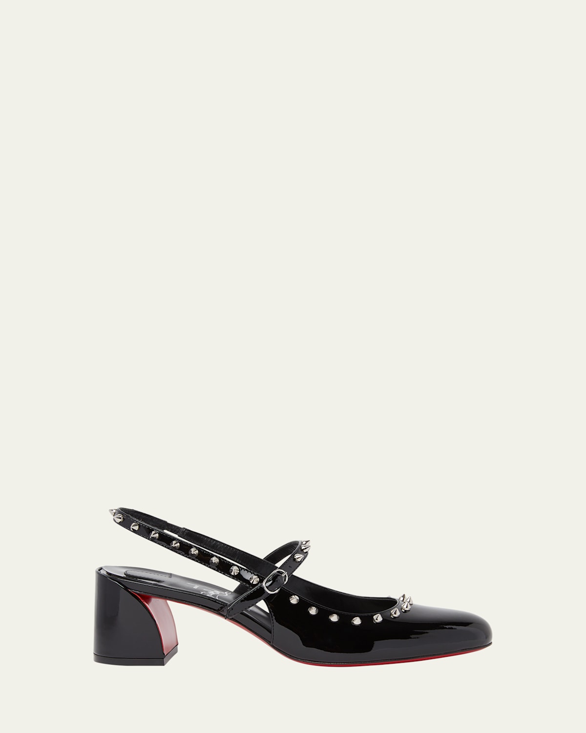 Christian Louboutin Janispikes Patent Red Sole Slingback Pumps In Black
