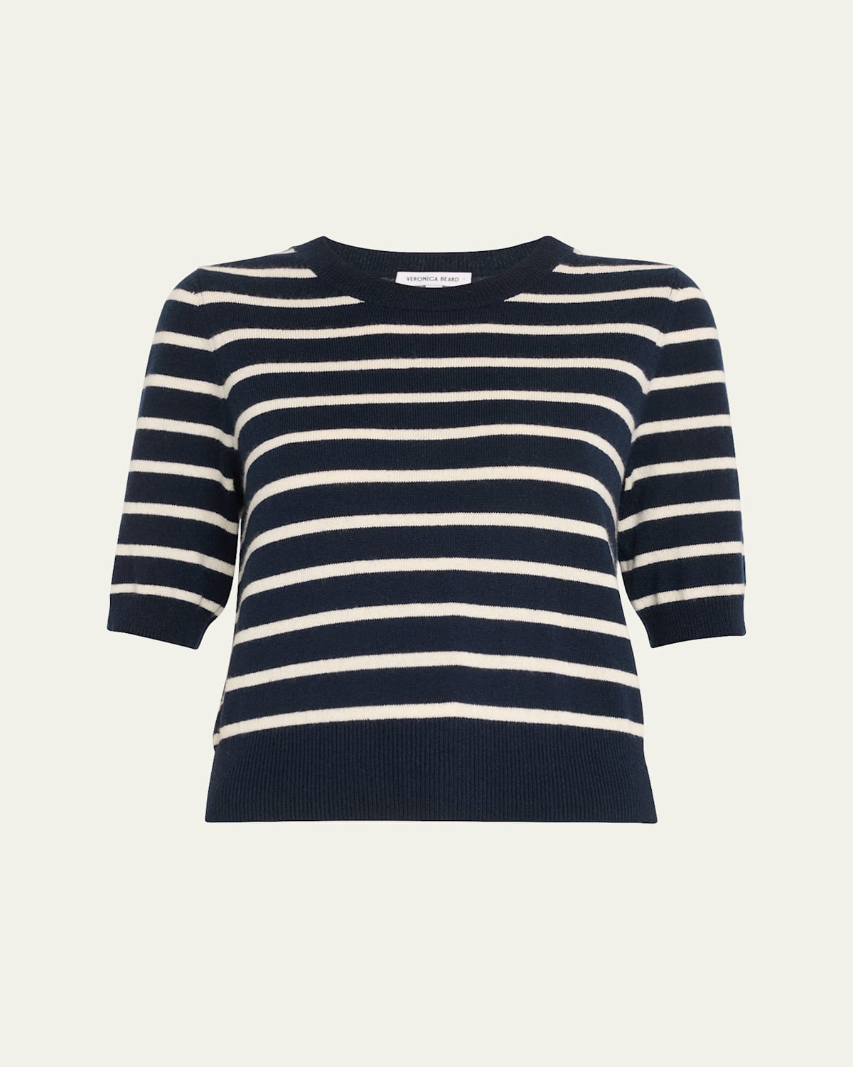 Veronica Beard Shana Short-sleeve Cashmere Sweater In Navyivory