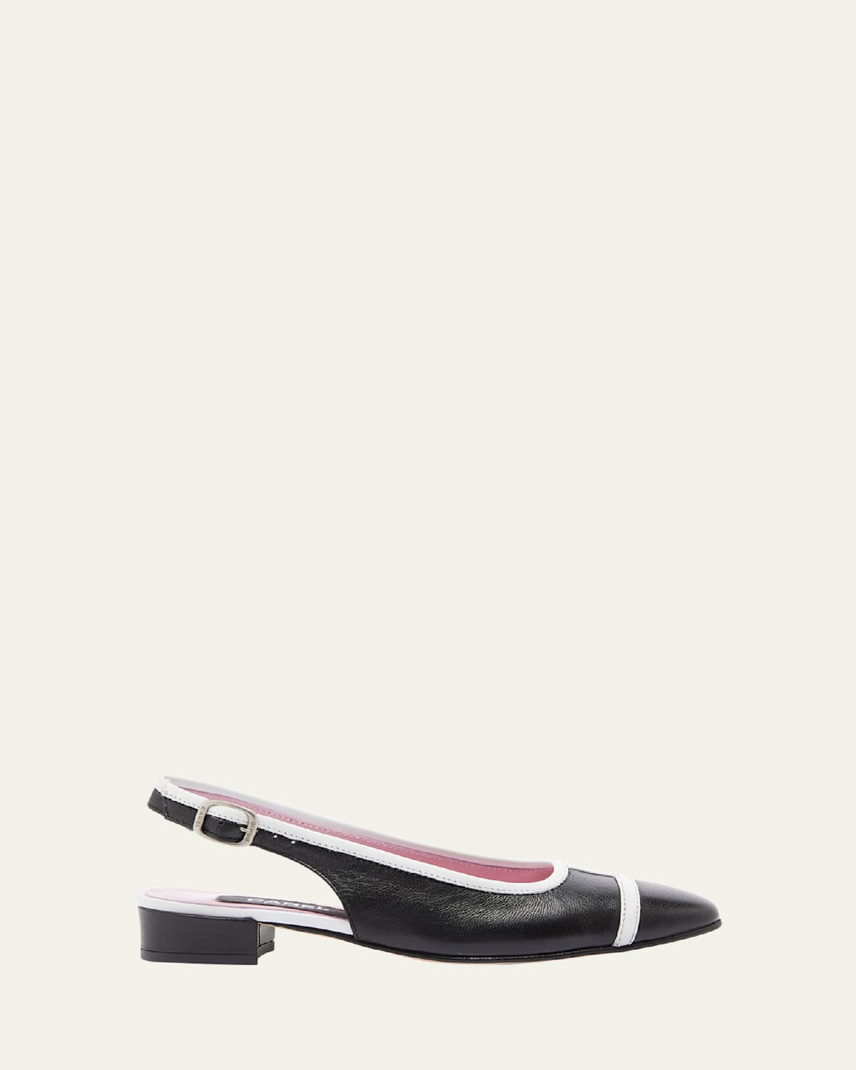 Carel Elisa Bicolor Slingback Ballerina Flats In Black Leather And Ivory Leather