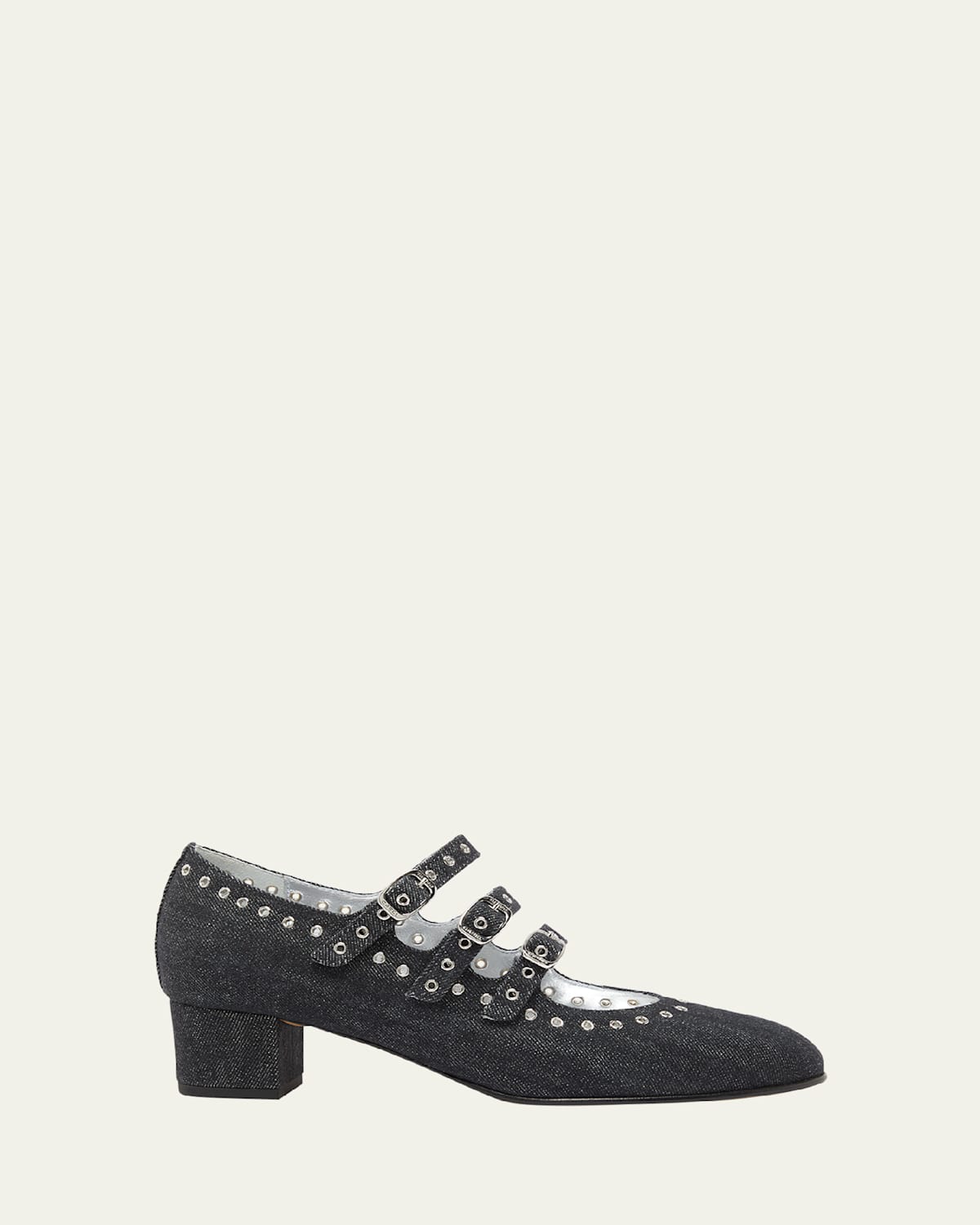 Shop Carel Camden Denim Mary Jane Trio Pumps In Black Denim Fabric