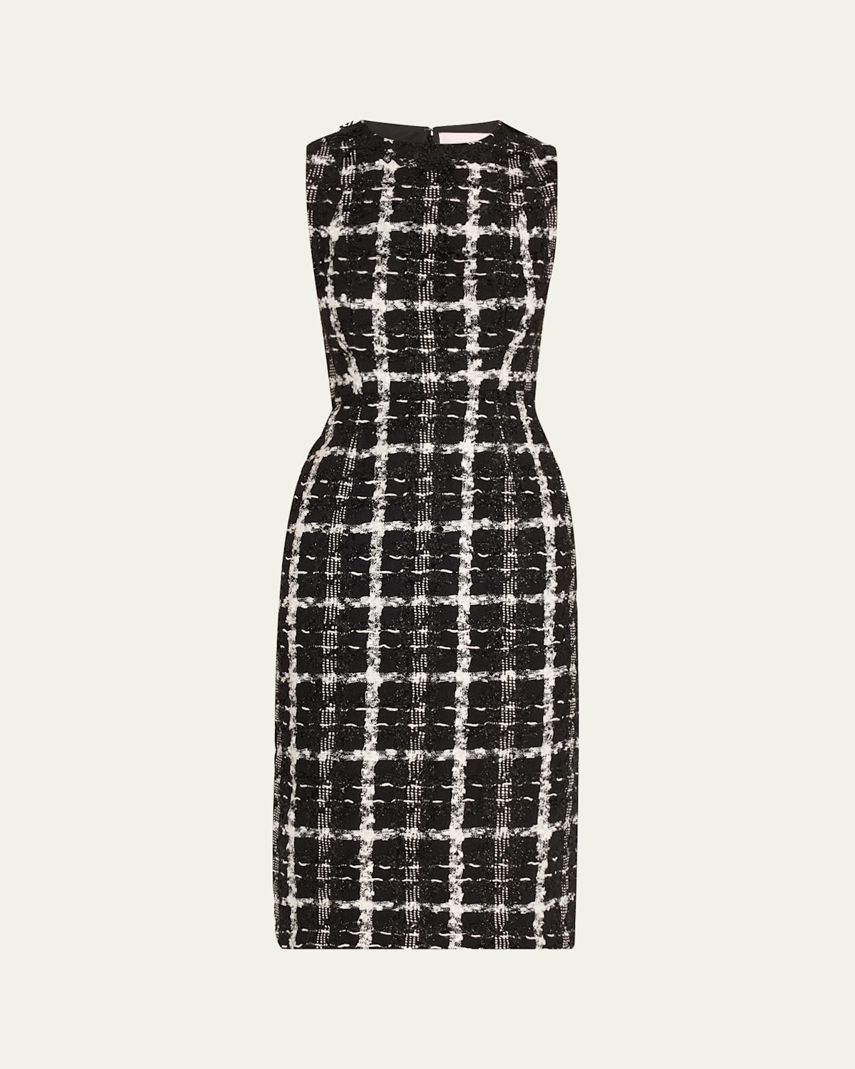 Carolina Herrera Metallic Check Tweed Sleeveless Midi Dress In Blackwhite