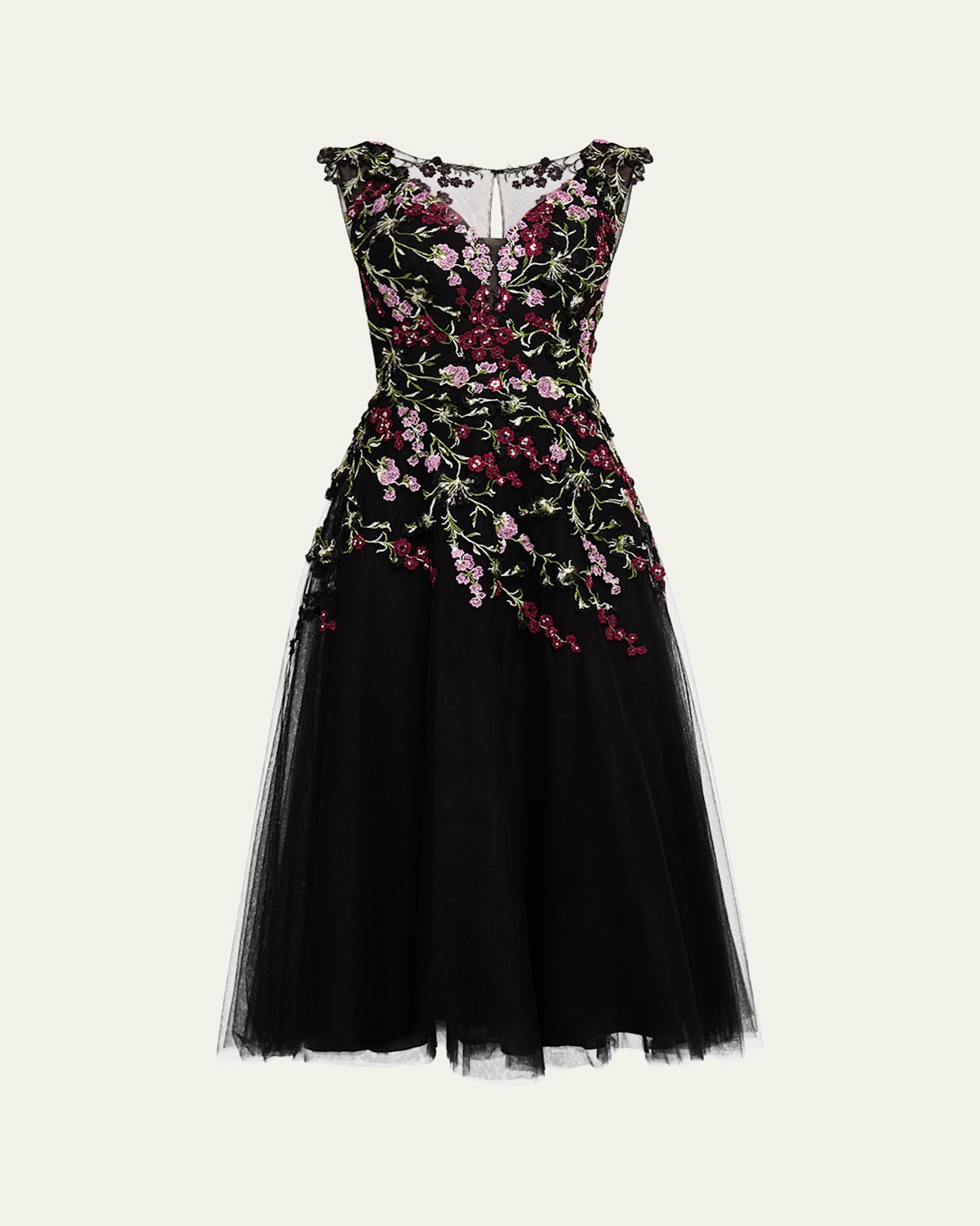 Sequin Embroidered Tulle Midi Dress