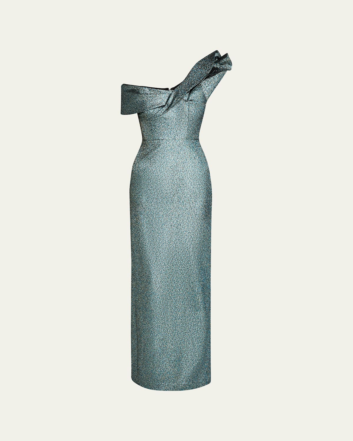 One-Shoulder Metallic Jacquard Column Gown