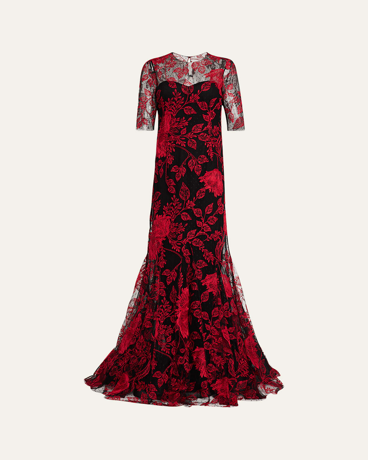 Floral-Embroidered Lace Trumpet Gown