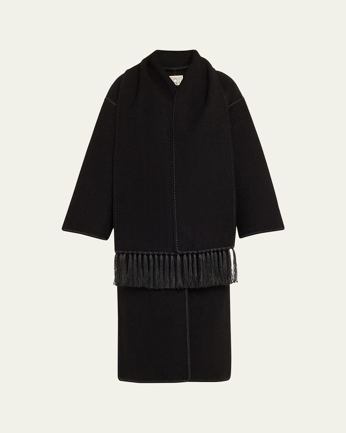 Fringe Embroidered Scarf Wool Coat