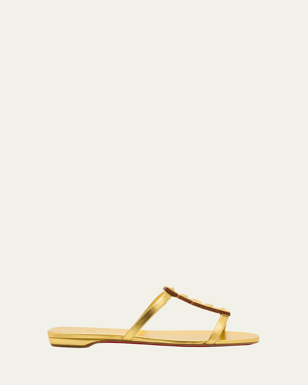 Christian Louboutin Diwalina Spike Metallic Nappa Leather Flat Sandals In Goldlin Gold
