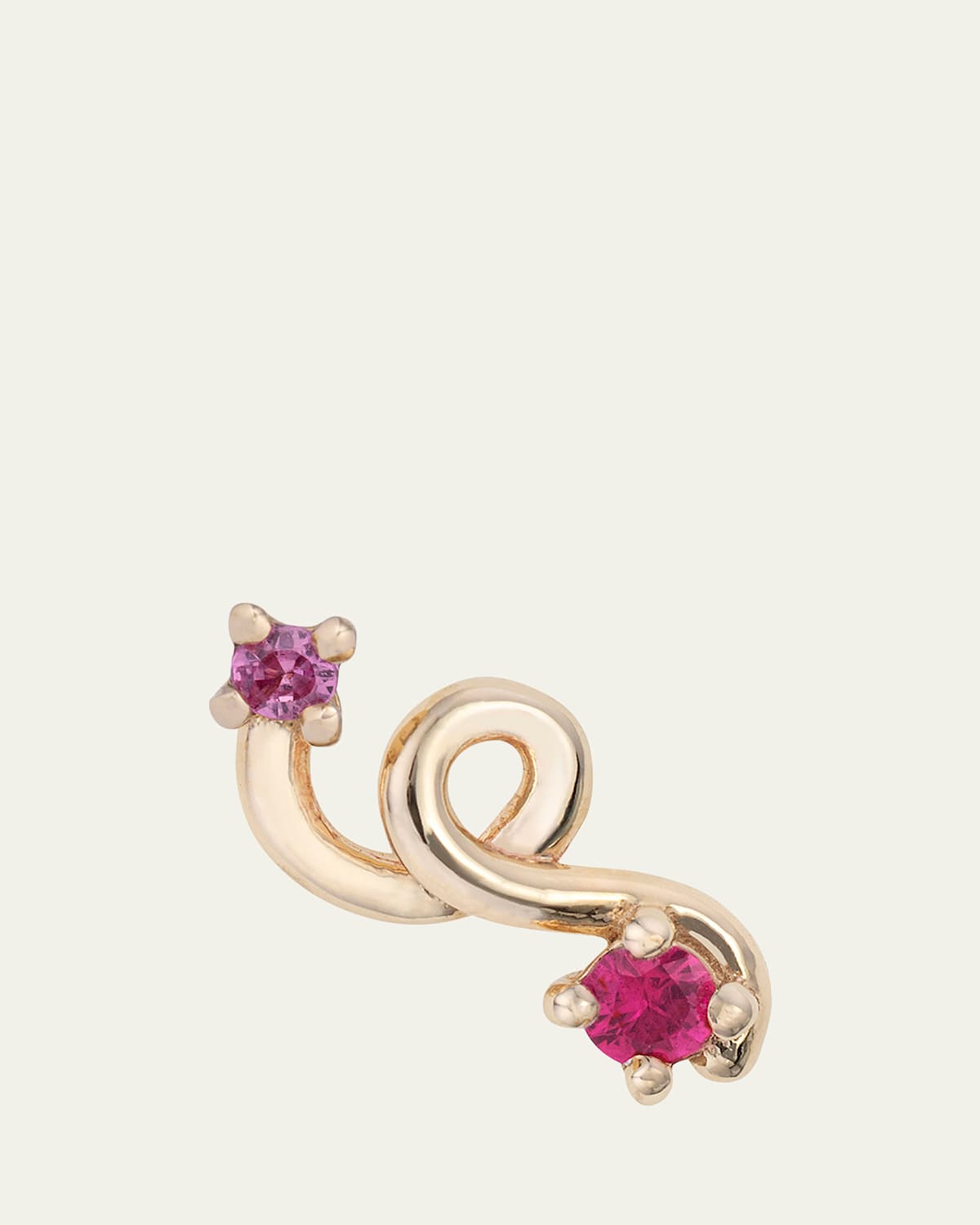 9K Yellow Gold Ruby and Pink Sapphire Mini Loop Earring, Single