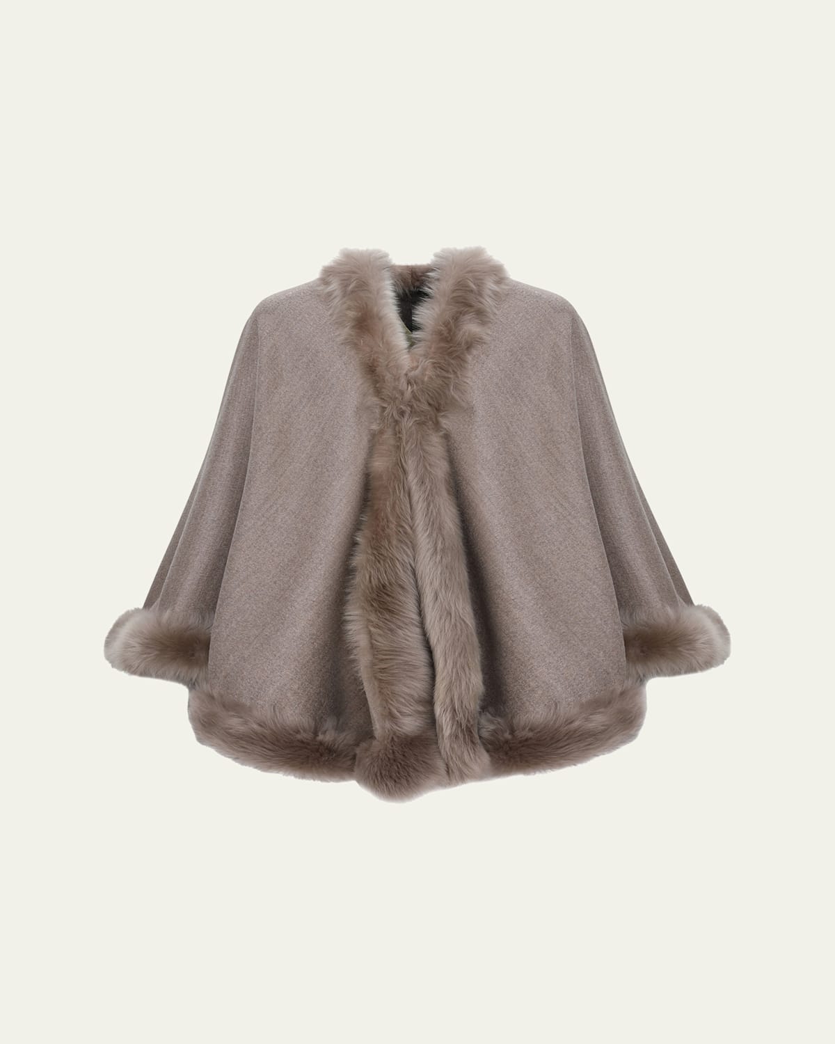 Loro Piana Wool and Cashmere Cape with Merinillo Shearling Lamb Trim