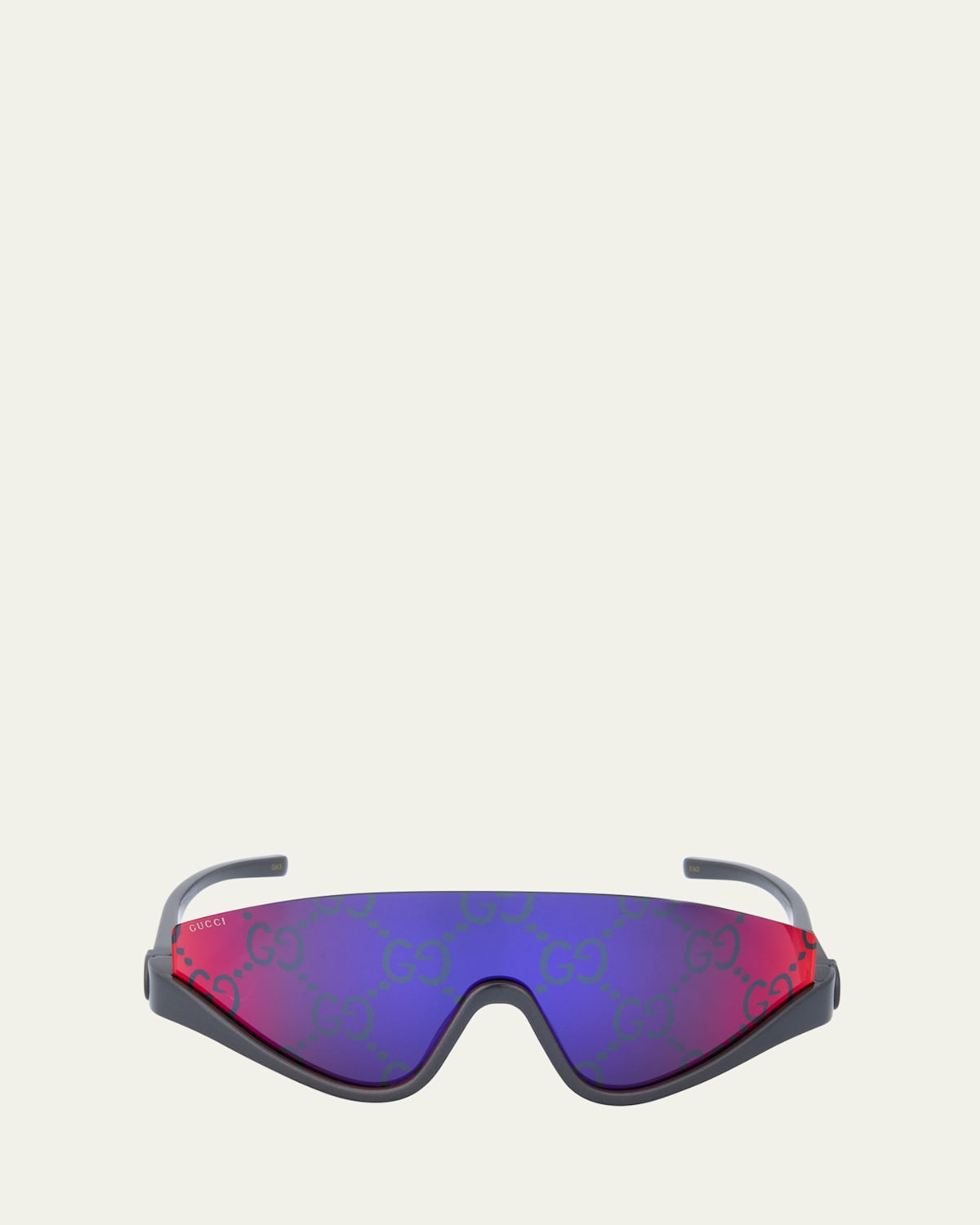 Gucci Men's Monogram Shield Sunglasses In Shiny Transparent Cloudy Grey
