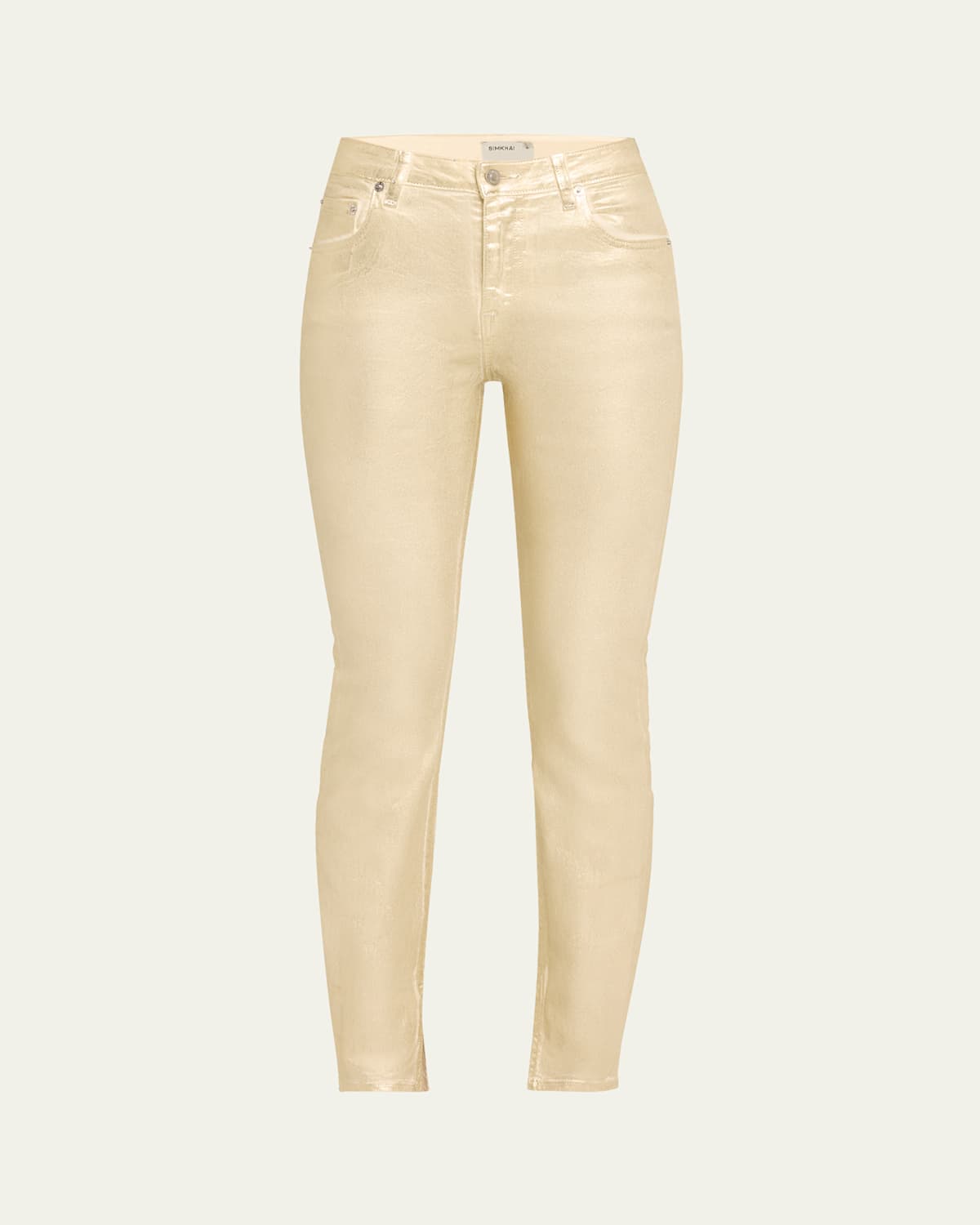 Shop Simkhai Rae High-rise Coated Skinny Ankle Jeans In Matte Gold