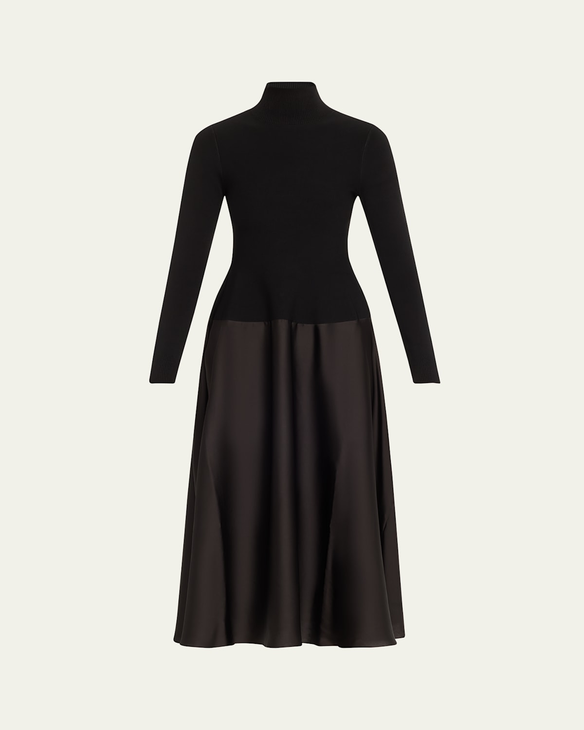 Simkhai Frances Long Sleeve Satin Combo Midi Dress In Black