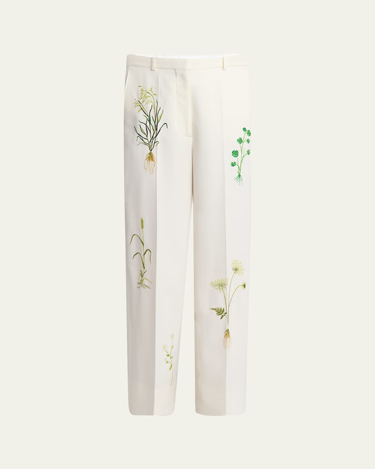 Stella Mccartney Floral Embroidered Loose Wool Pants In Cream