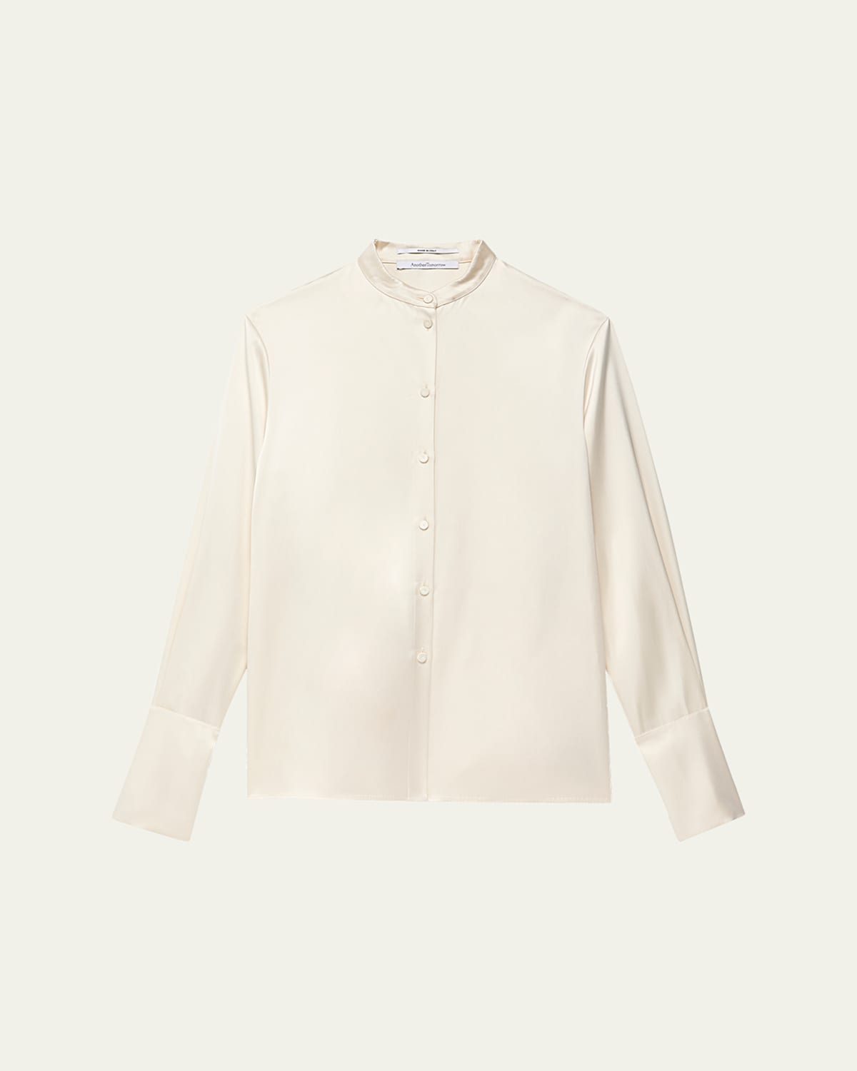 ANOTHER TOMORROW BAND COLLAR BUTTON DOWN BLOUSE WITH SCARF 