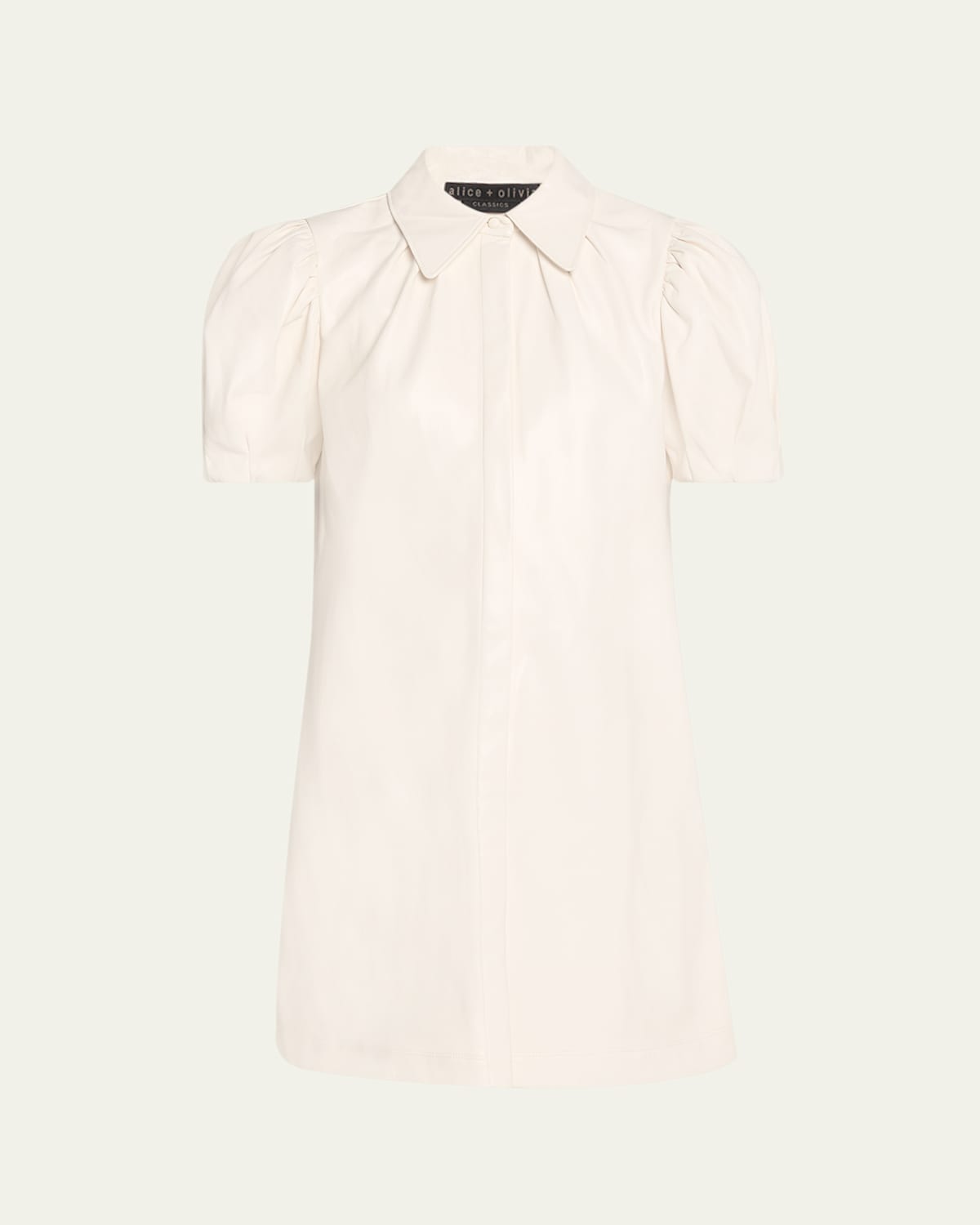 Jem Vegan Leather Puff-Sleeve Shirtdress