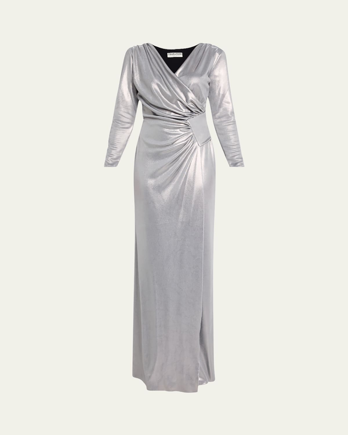 Ruched Metallic Column Gown