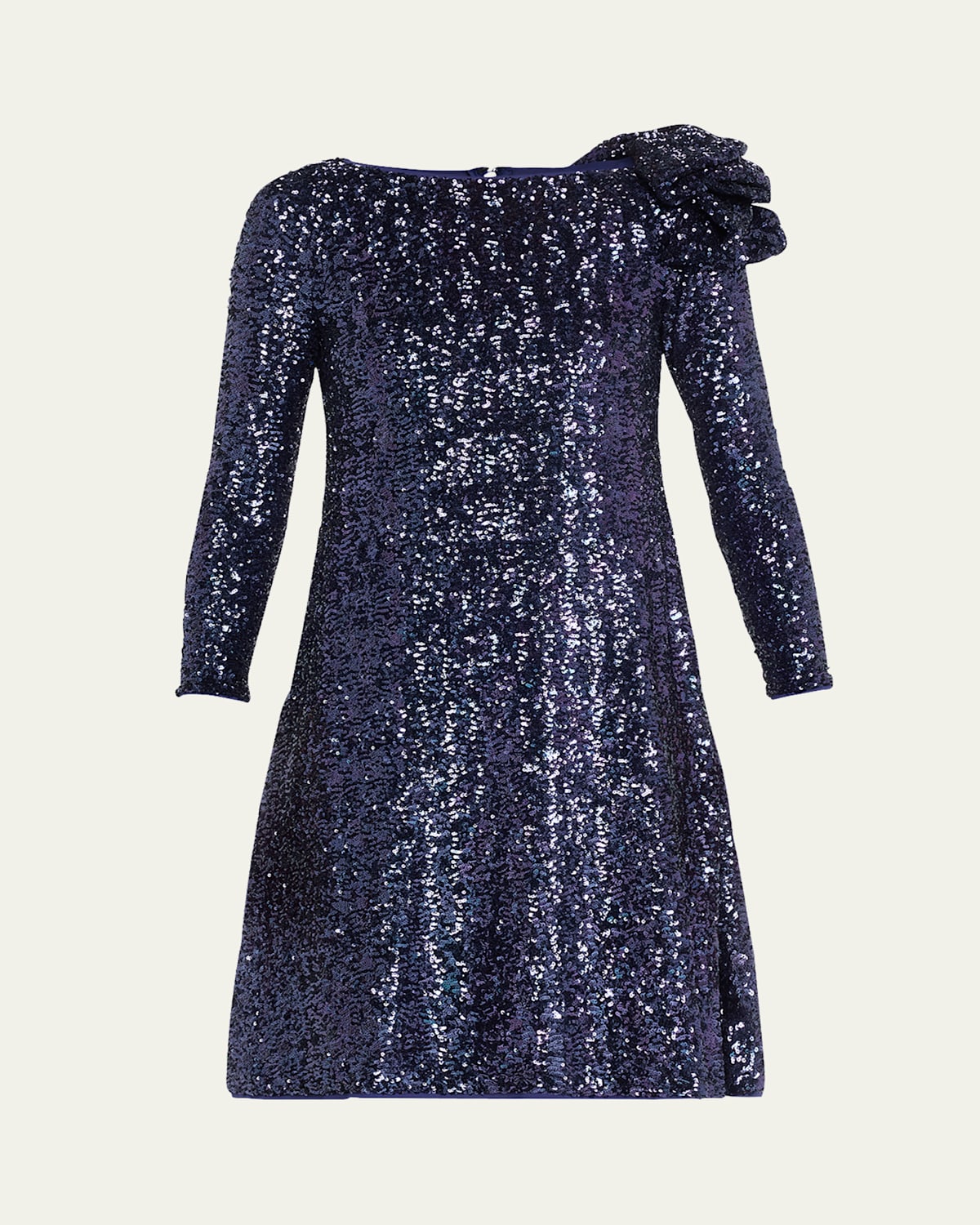 Bateau-Neck Sequin Ruffle Mini Dress