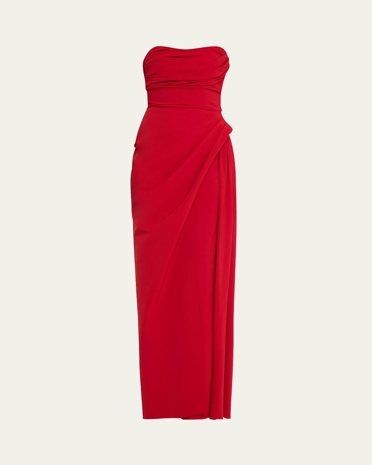 Shop Chiara Boni La Petite Robe Strapless Ruched Column Gown In Scarlet