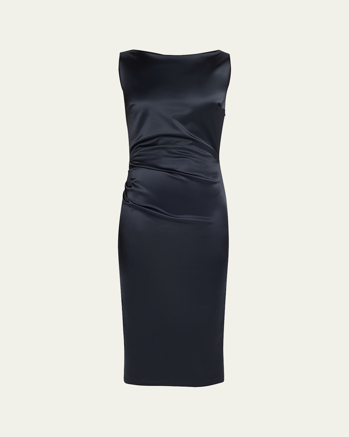 Cowl Satin Midi Sheath Dress