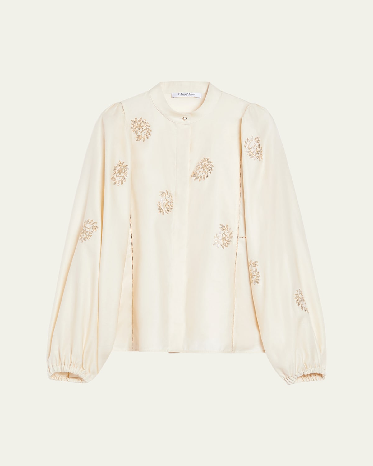 Max Mara Caladio Long-sleeved Shirt With All-over Embroidery In Ivory