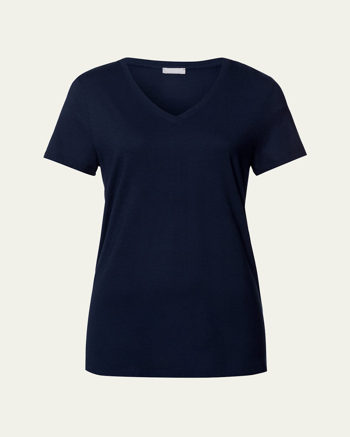 Hanro V-neck Sleep And Lounge Cotton T-shirt In Deep Navy