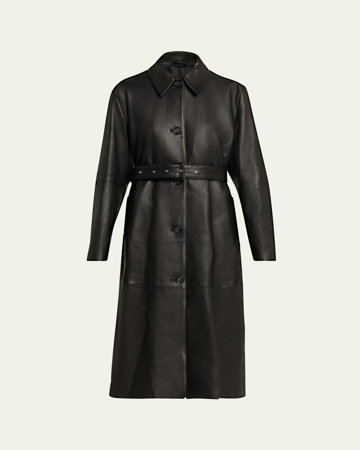Totême Belted Leather Oversized Coat In Black