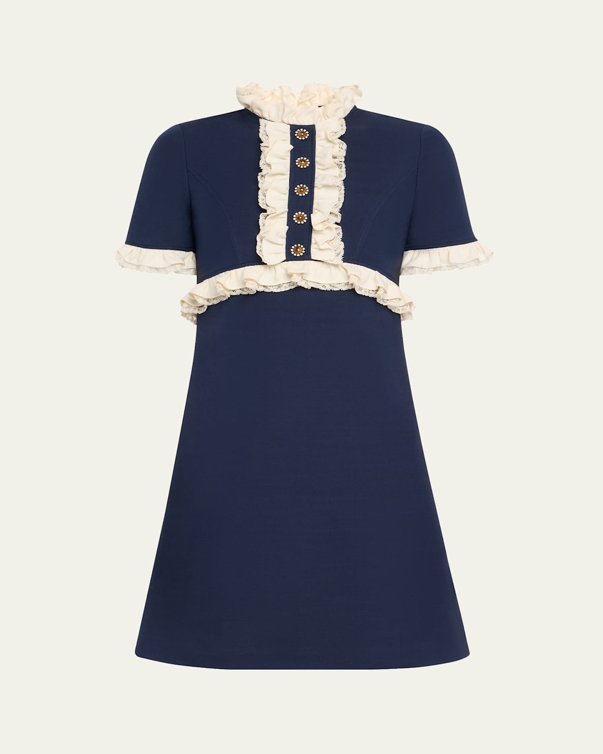 Valentino Lace Trim Wool Mini Dress In Indigo Multi