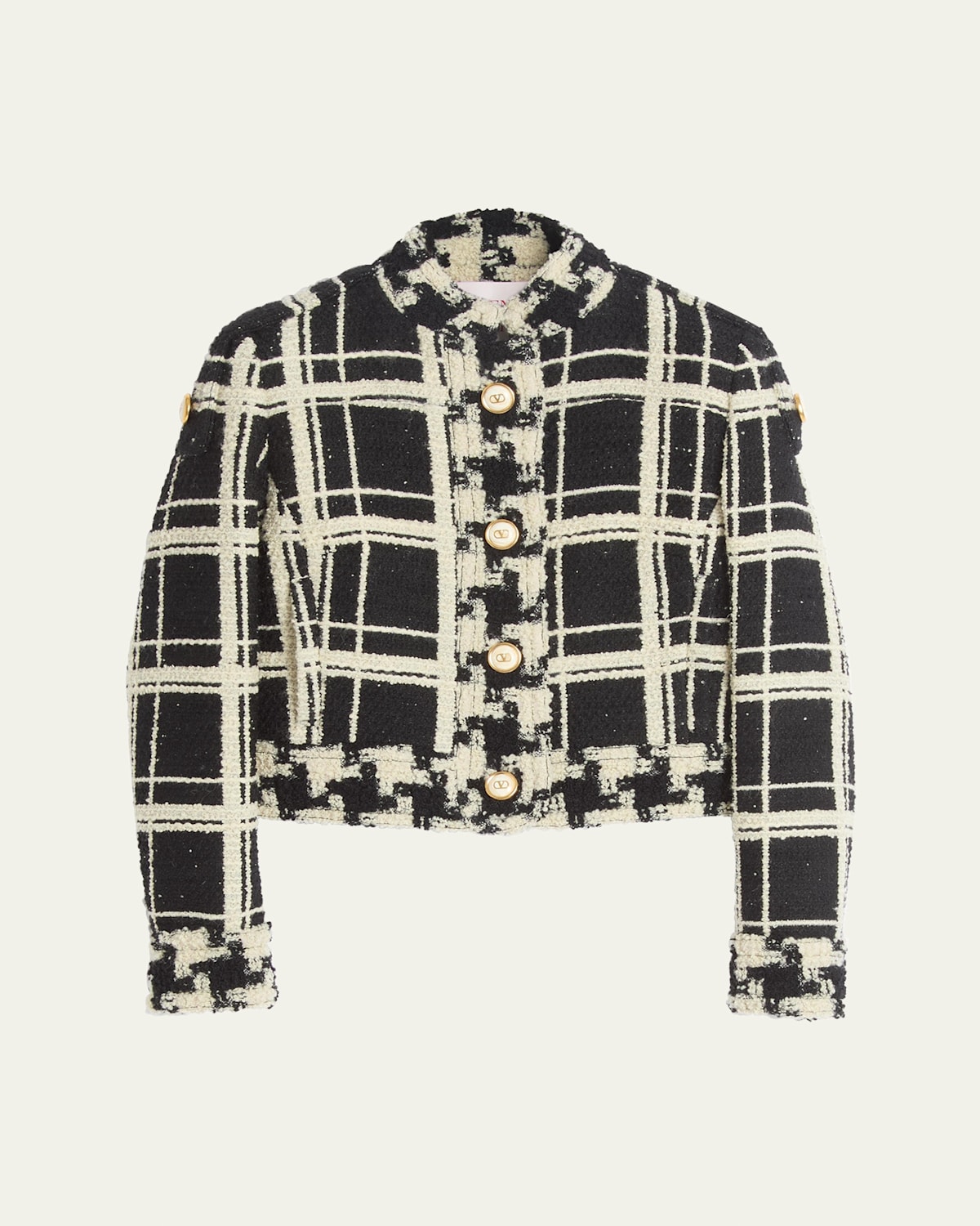 Valentino Womens Tweed Check-print Knitted Jacket Nero Avorio In Ivory Black