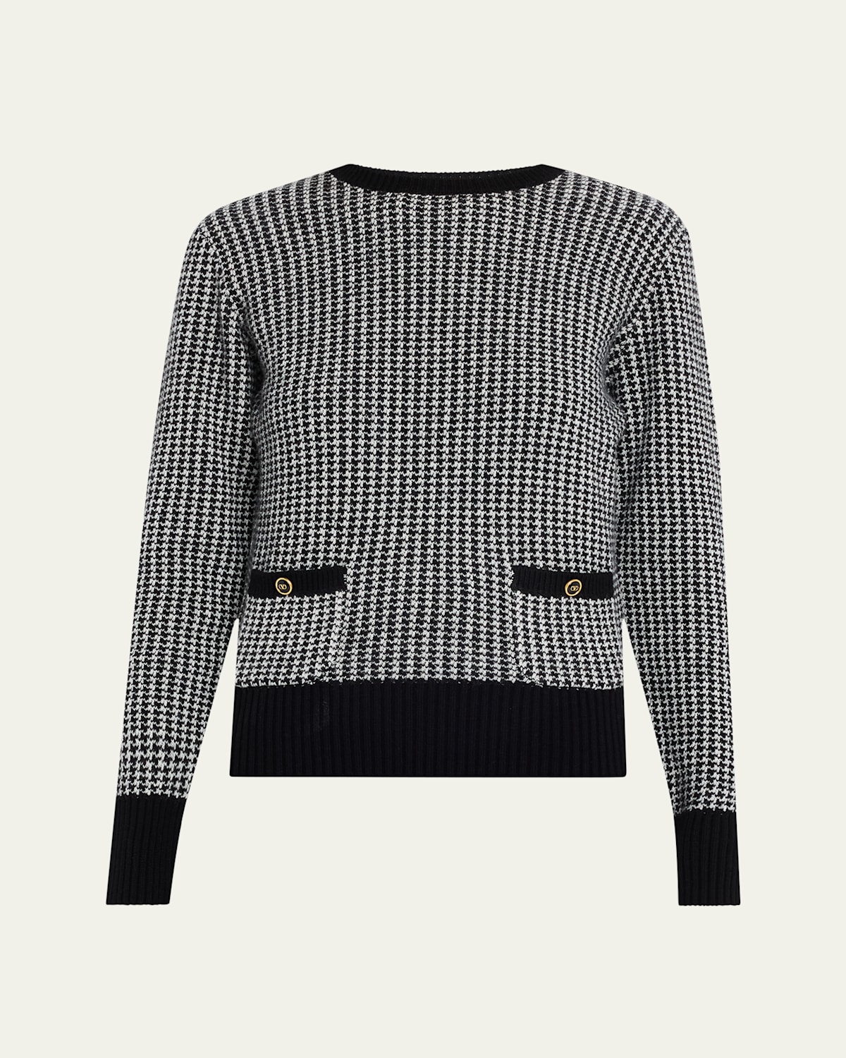 Valentino Houndstooth Wool Sweater In Ivory Black