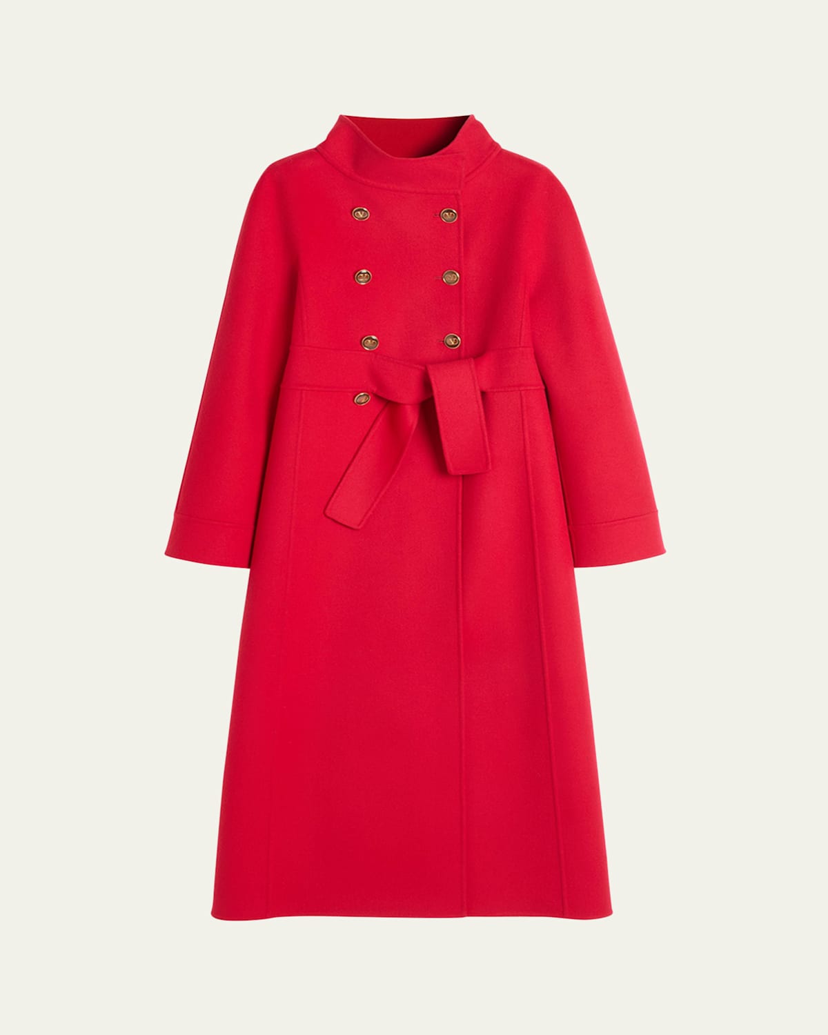 High-Neck Double-Breast Belted Wool Cashmere Coat